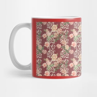delicate pink roses on terracotta background and vintage pattern Mug